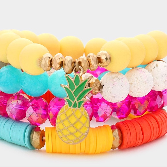 4 piece pineapple charm heishi beaded bracelet set - Picture 3 of 4